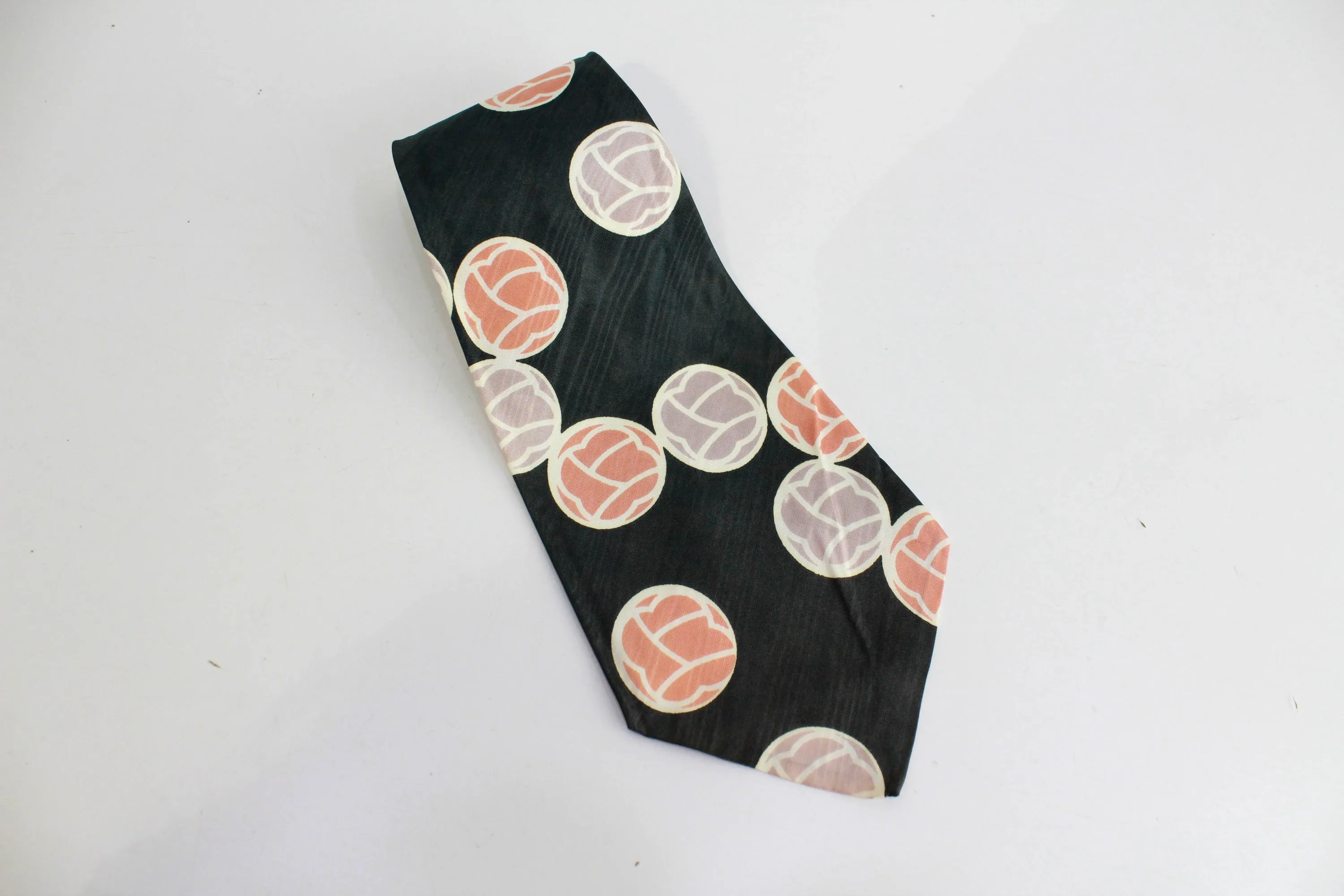 1940s Bold Look Necktie, Green with Orange Abstract Dot Print