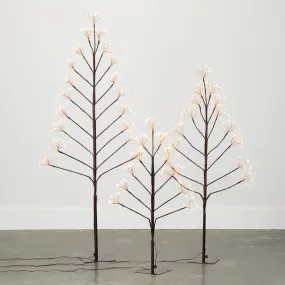 60"H, 47.5"H and 36"H Sullivans Outdoor Lighted Twig Tree - Set of 3, Brown