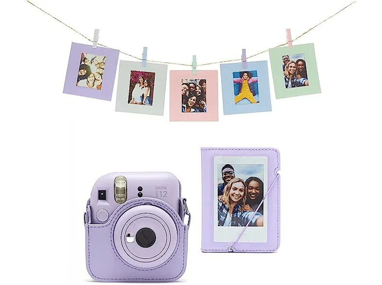 Accesorio cámara instantánea - Fujifilm Kit Instax Mini 12, Funda, 10 sobres, Cuerda,  Lila