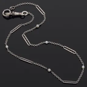 Antique H&H 10K White Gold Pearl Pocket Watch Chain 13.5 Inches