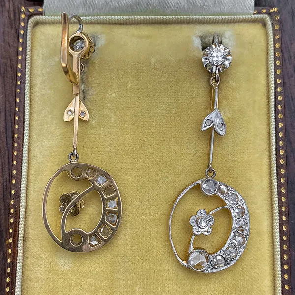 Antique Old European & Rose Cut Diamond Drop Earrings