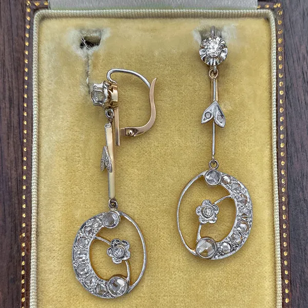 Antique Old European & Rose Cut Diamond Drop Earrings