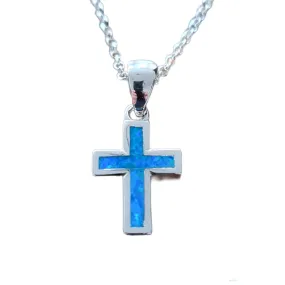 Ari Agean Sea Blue Opal look Cross Necklace