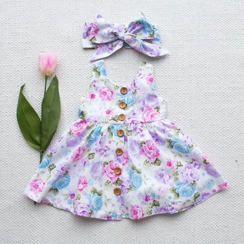 Baby Girl Floral tan dress match headband