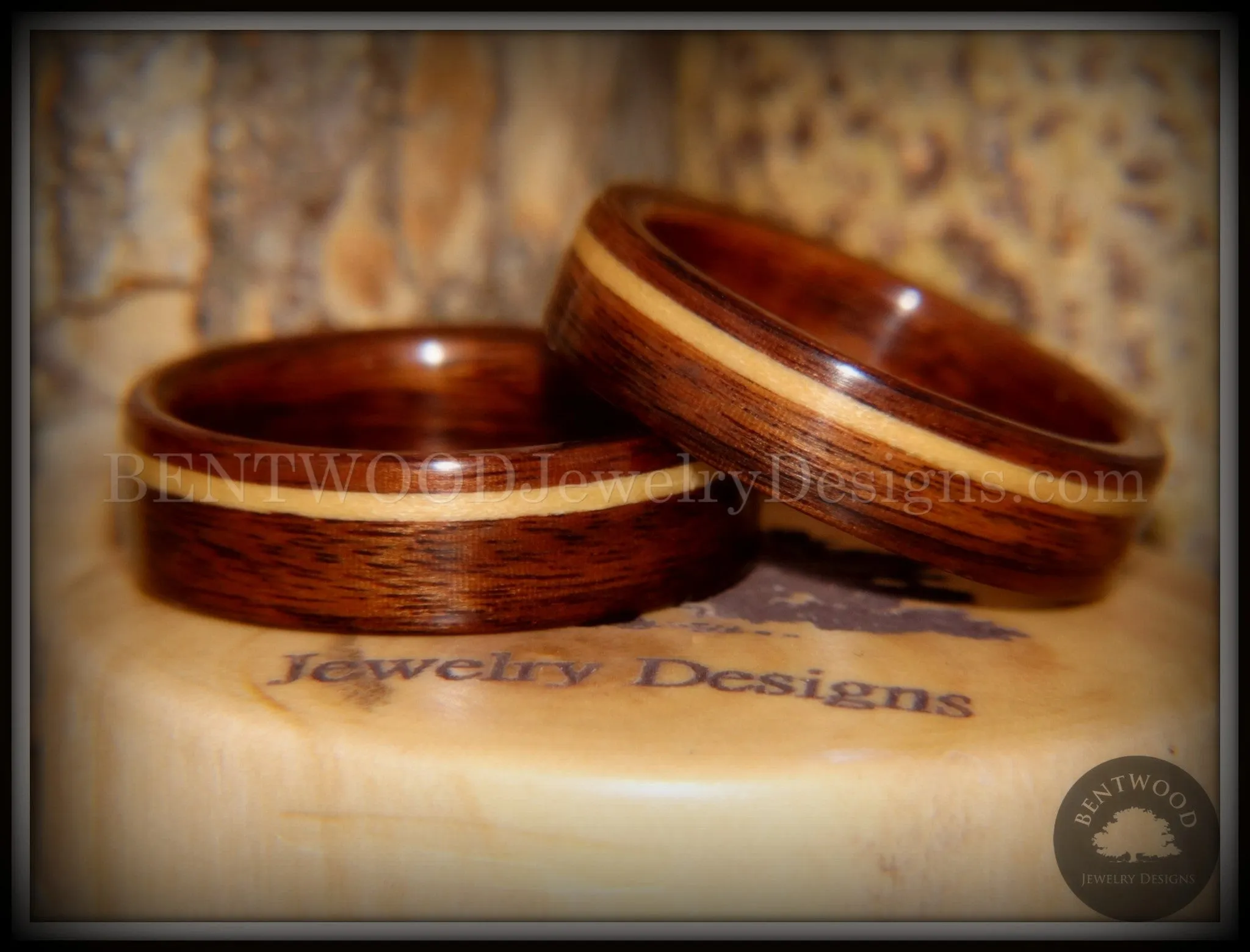 Bentwood Rings Set - South American Rosewood with American Maple Inlay