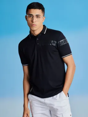 Black Printed Stretch Polo Urban T-Shirt