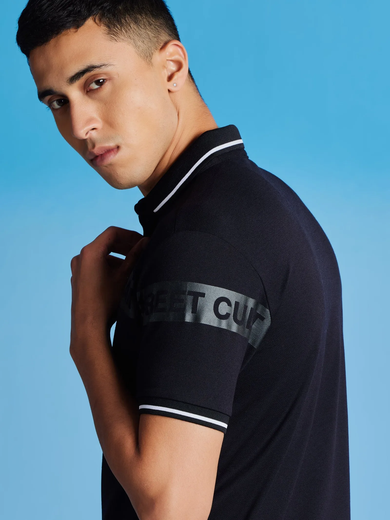 Black Printed Stretch Polo Urban T-Shirt