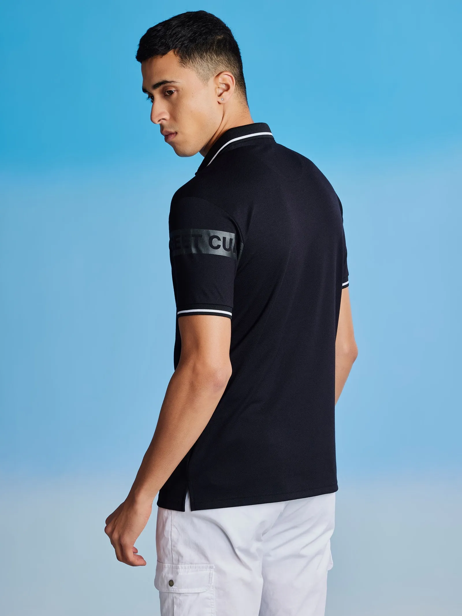 Black Printed Stretch Polo Urban T-Shirt