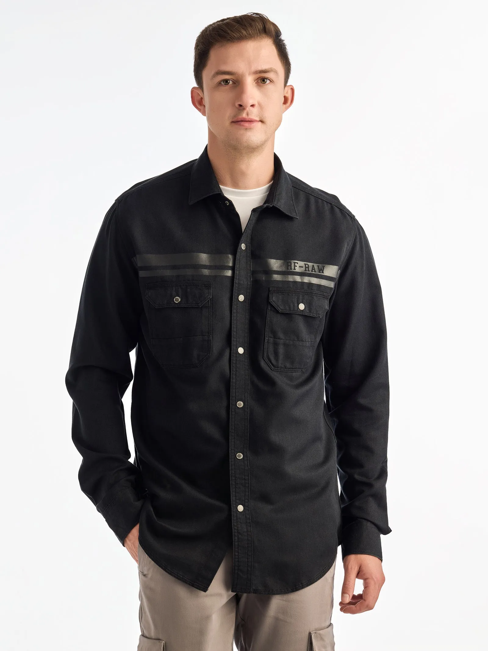 Black Solid Denim Urban Shirt