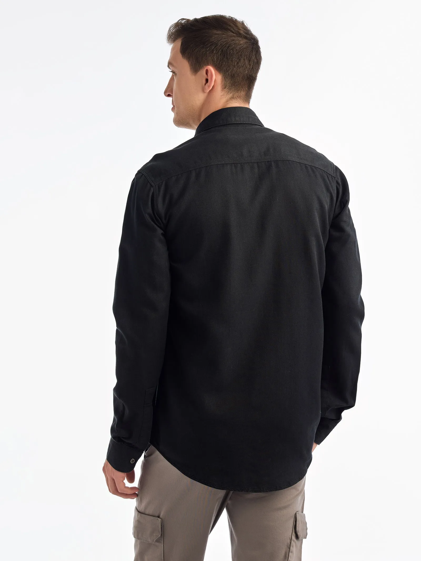 Black Solid Denim Urban Shirt