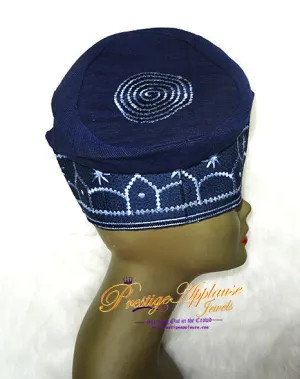 Celebrant Navy Blue Mixed Aso Oke African Nigerian Gele Ipele Men Fila Cap Veil Bridal Instock UK Delivery