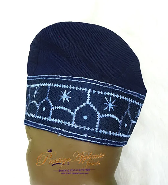 Celebrant Navy Blue Mixed Aso Oke African Nigerian Gele Ipele Men Fila Cap Veil Bridal Instock UK Delivery