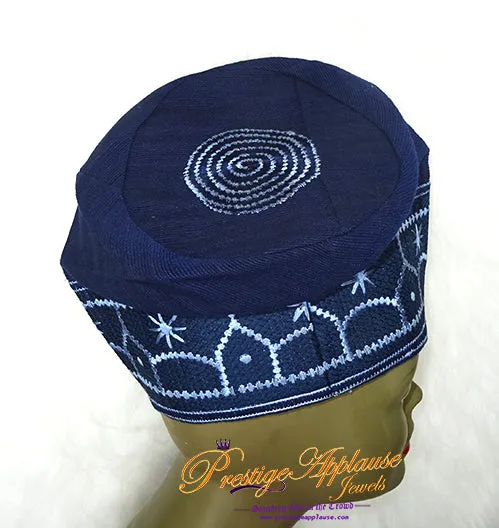 Celebrant Navy Blue Mixed Aso Oke African Nigerian Gele Ipele Men Fila Cap Veil Bridal Instock UK Delivery