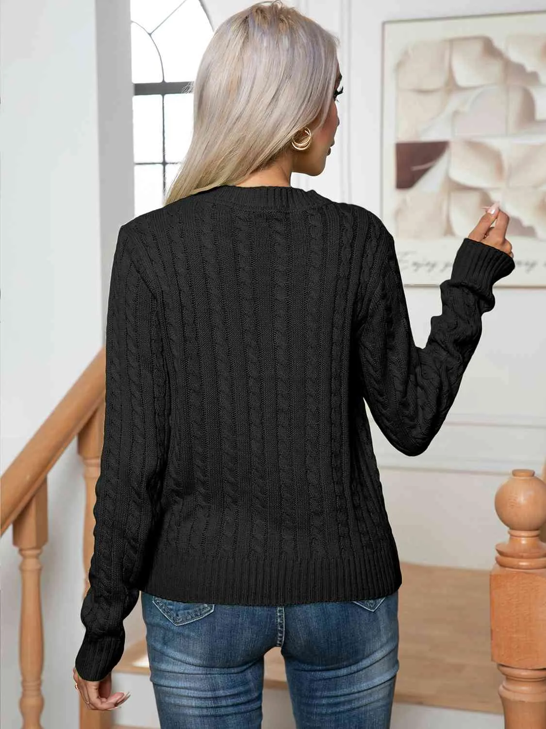 Centering On Cable-Knit Sweater