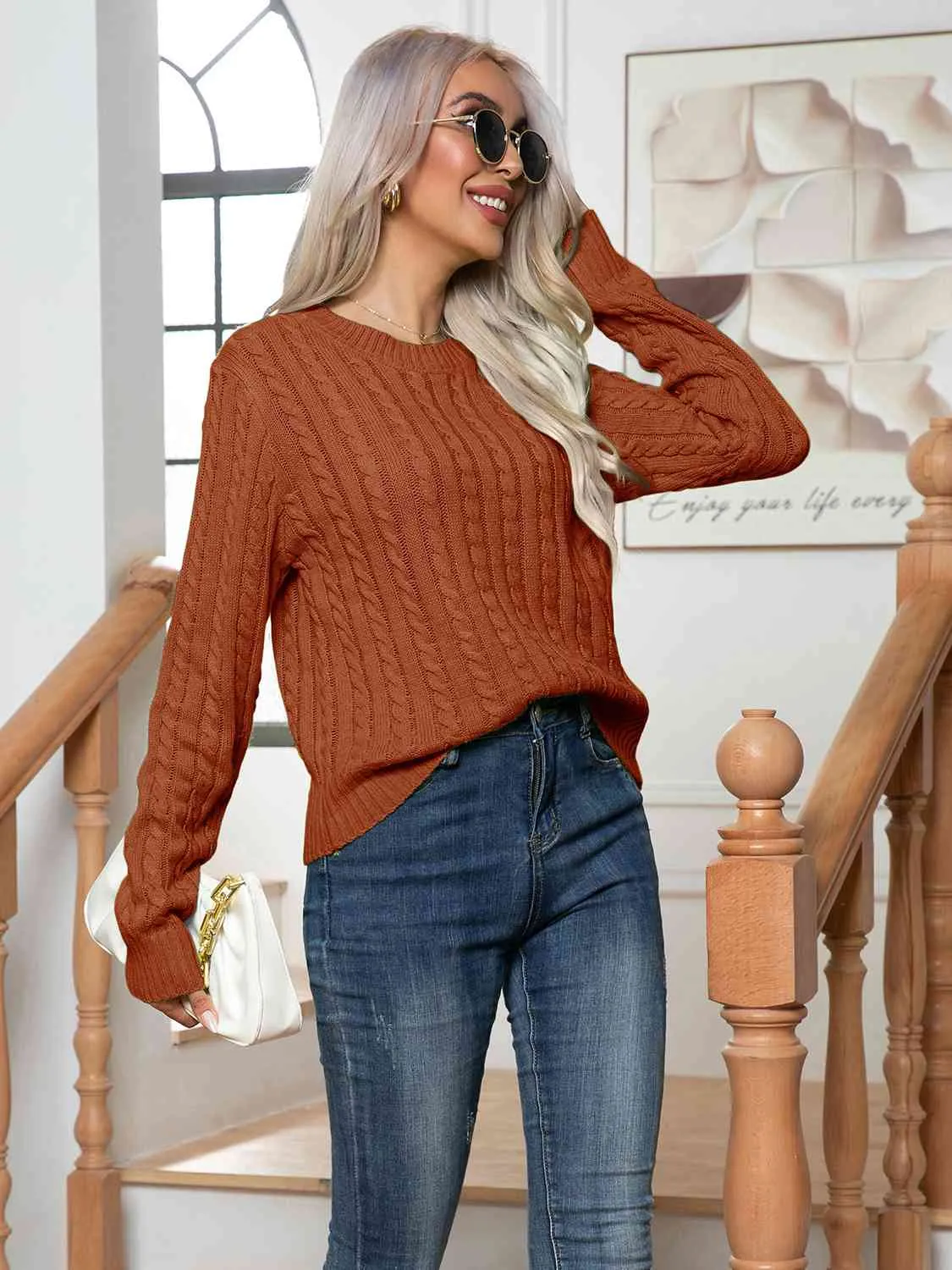 Centering On Cable-Knit Sweater