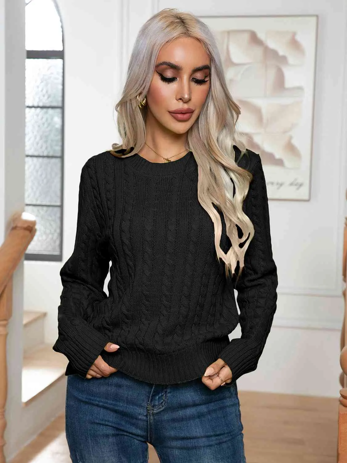 Centering On Cable-Knit Sweater