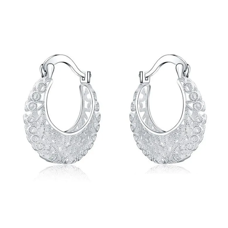 Classic Vintage Pattern Hoop Earrings - 925 Sterling Silver