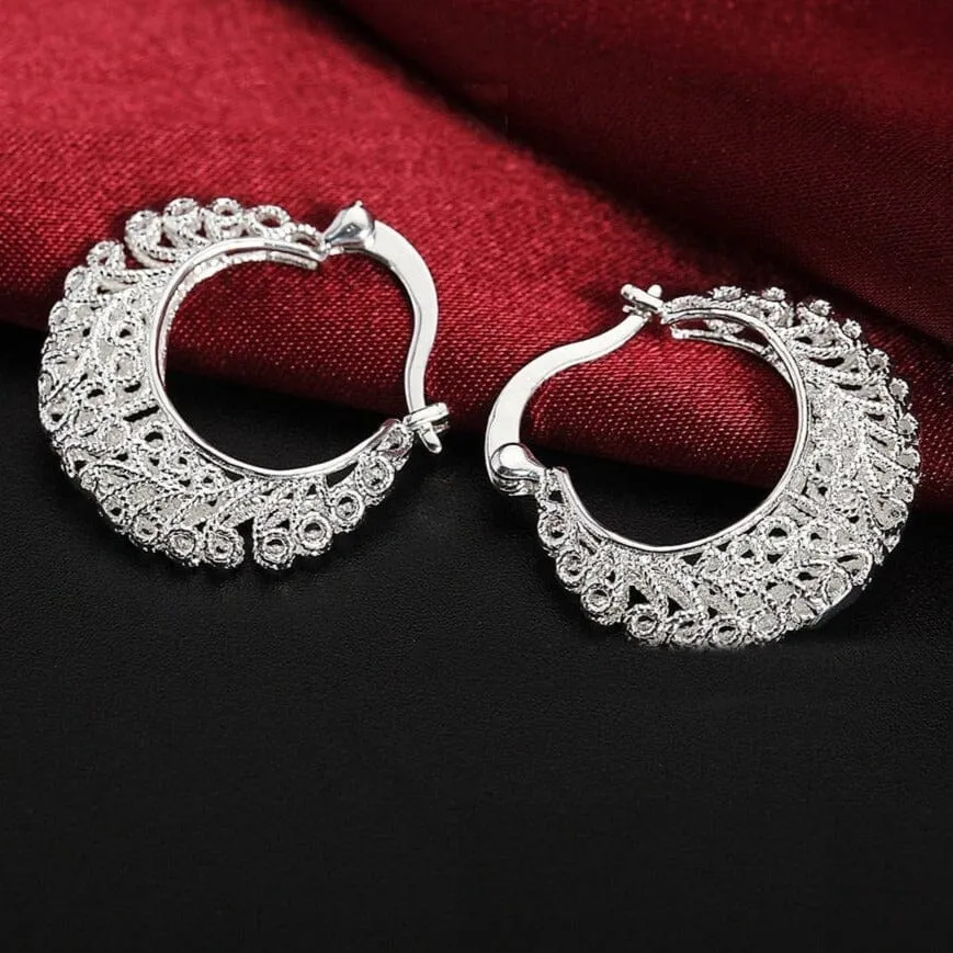 Classic Vintage Pattern Hoop Earrings - 925 Sterling Silver