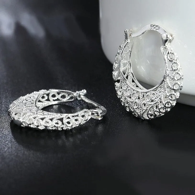 Classic Vintage Pattern Hoop Earrings - 925 Sterling Silver