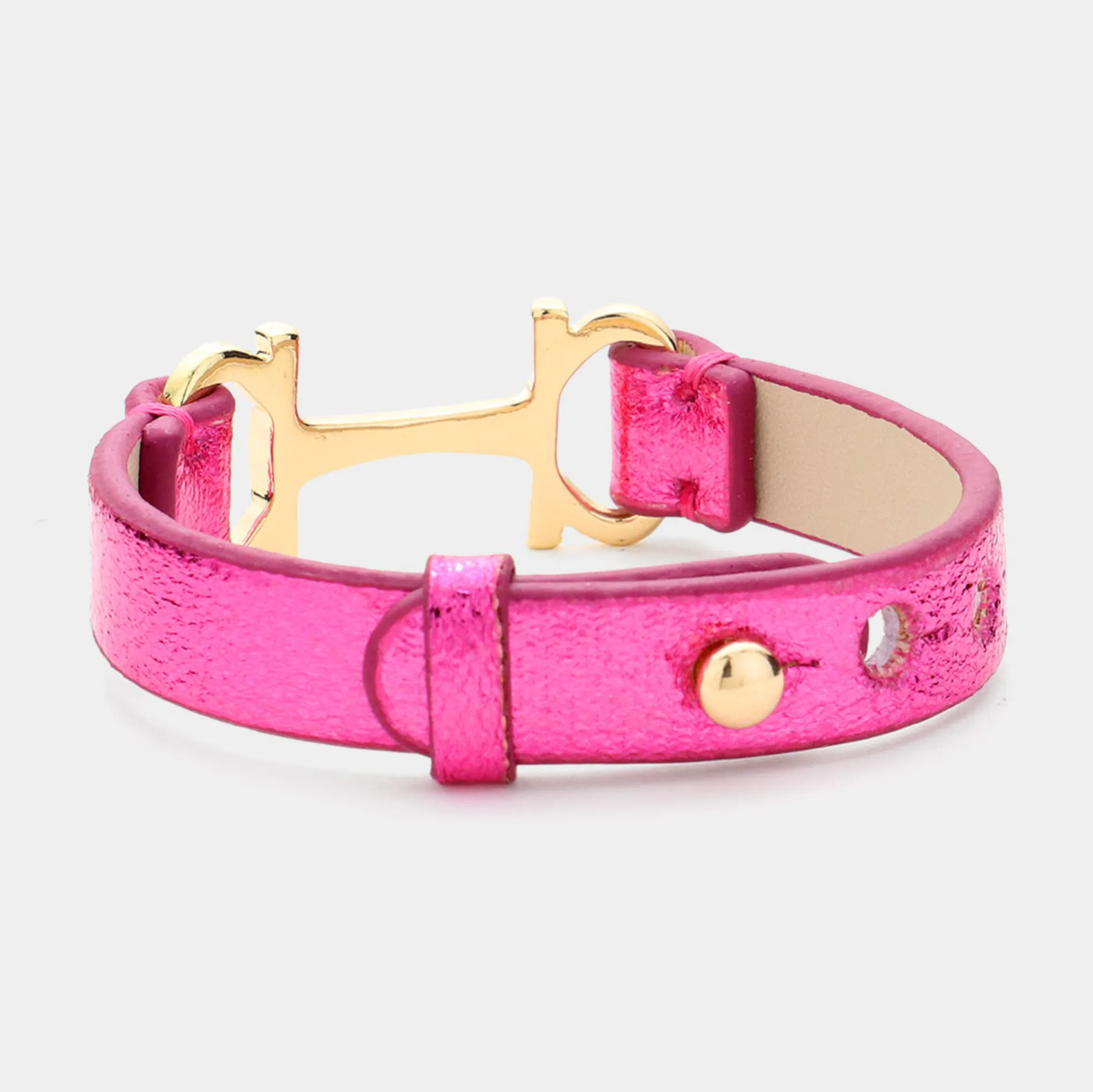 Faux Leather Metal H Pointed Snap Bracelet(6 colors)