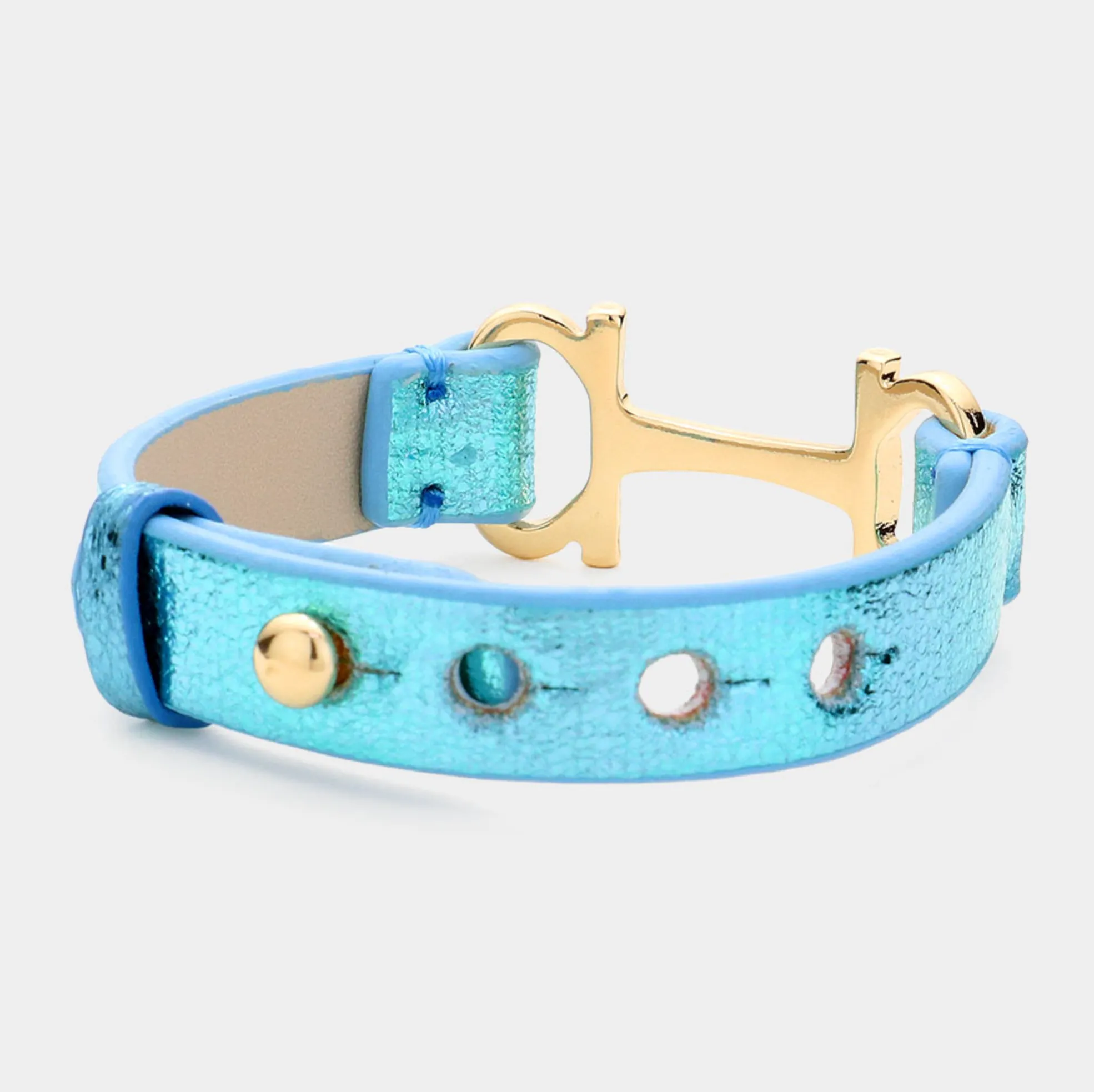 Faux Leather Metal H Pointed Snap Bracelet(6 colors)