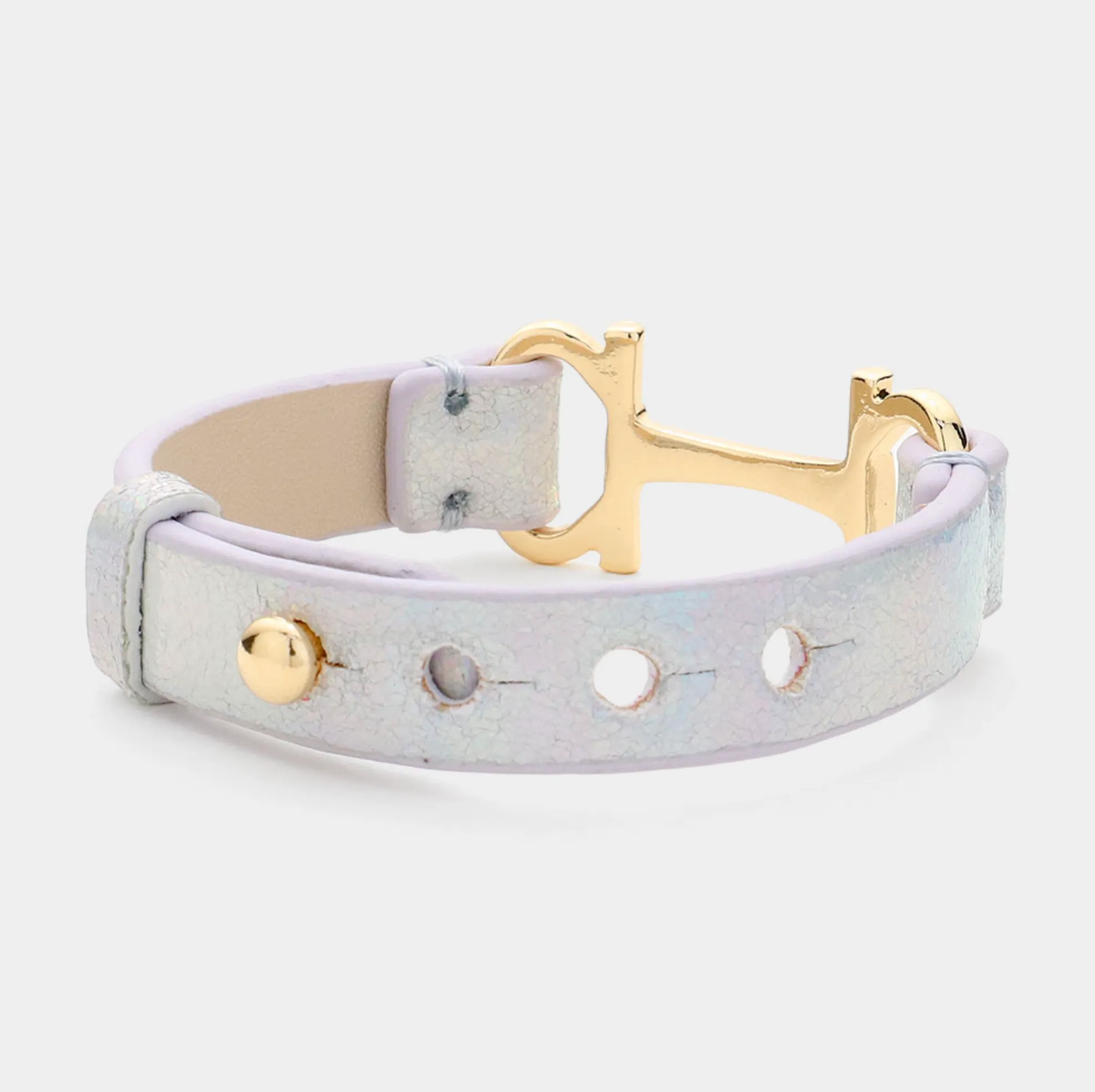 Faux Leather Metal H Pointed Snap Bracelet(6 colors)