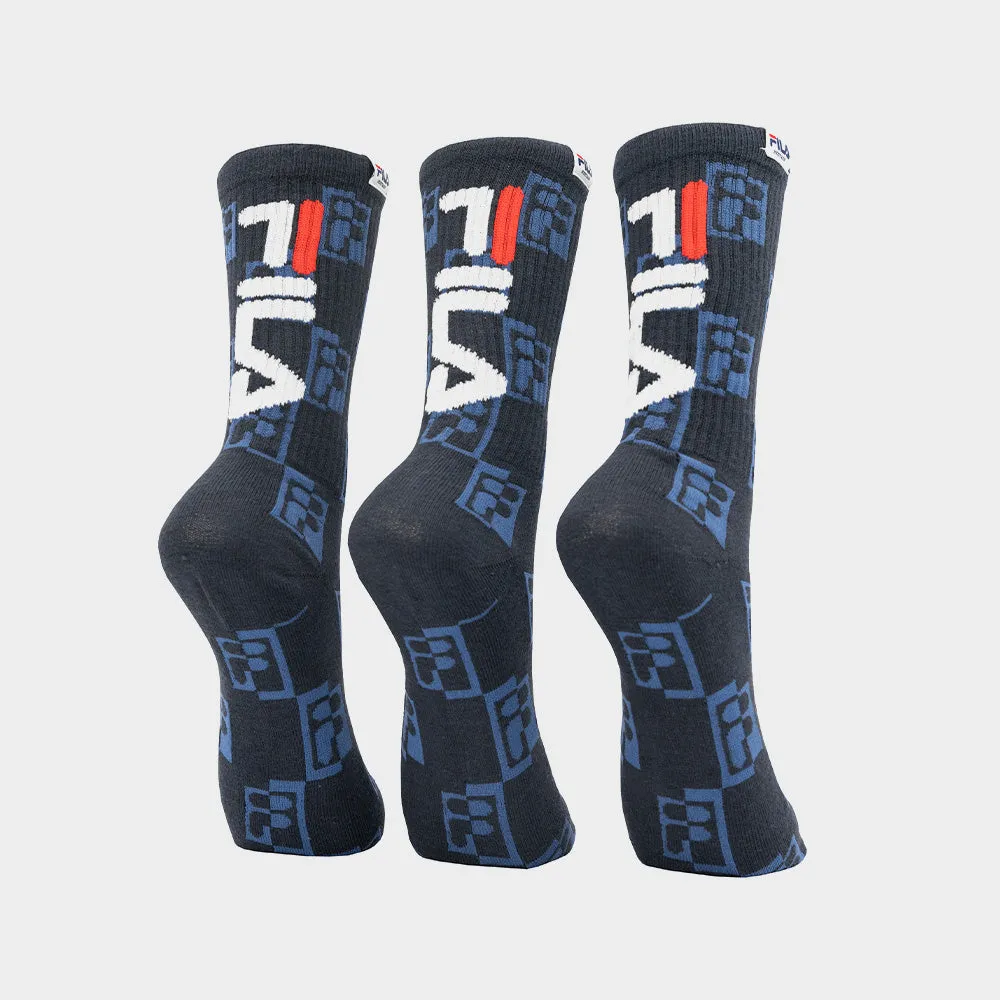 Fila Unisex 3 Pk Kaden Tube Sock Blue/Multi _ 181129 _ Blue