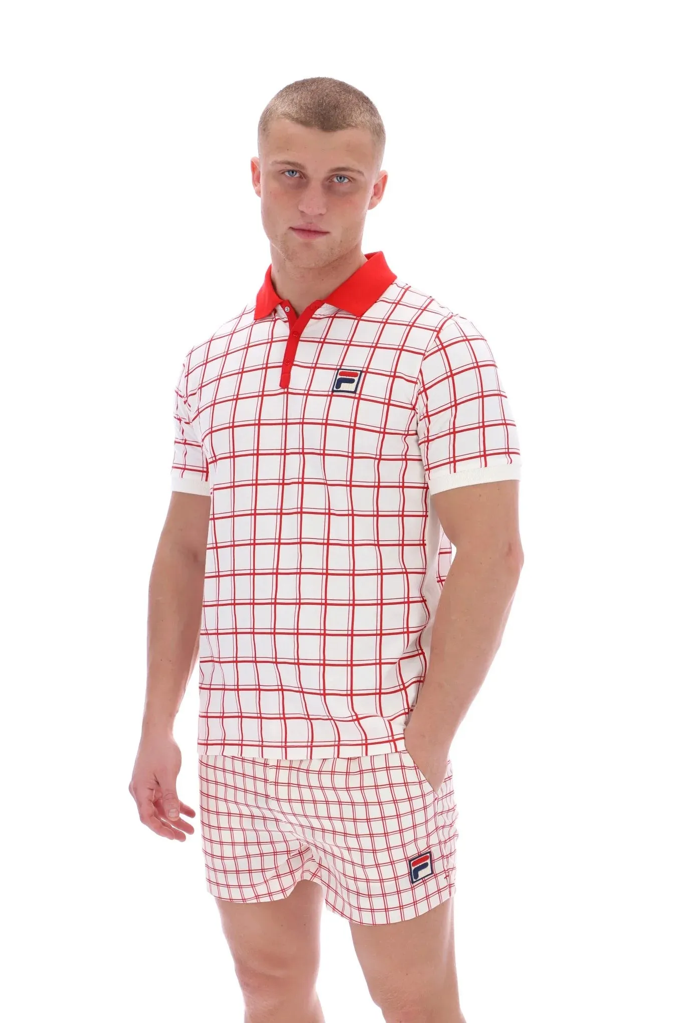 Fila Vintage Men's Bobby Check Polo Shirt Gardenia Cream