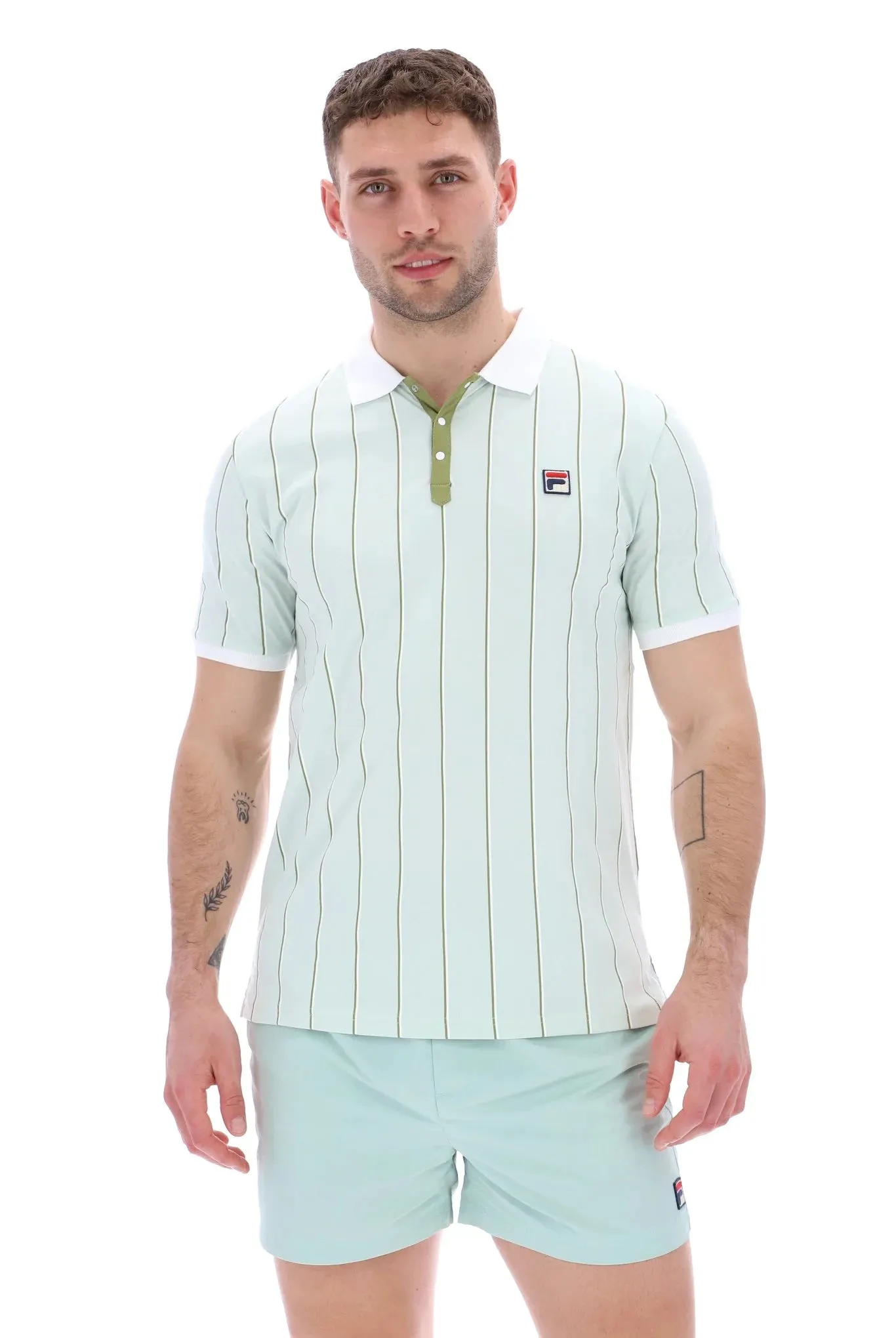 Fila Vintage Men's Brett Double Stripe BB1 Polo Shirt Surf Sprey Green