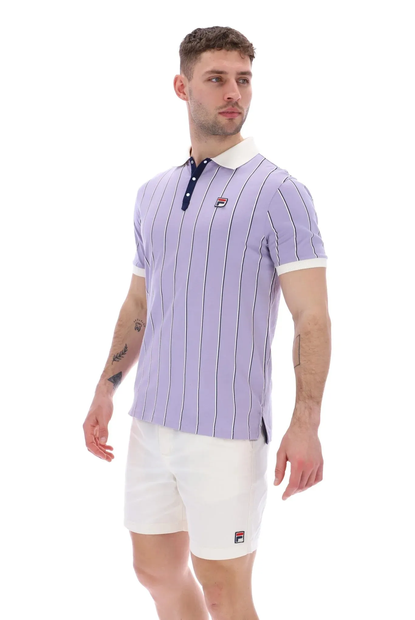 Fila Vintage Men's Brett Double Stripe BB1 Polo Shirt Wisteria Lilac