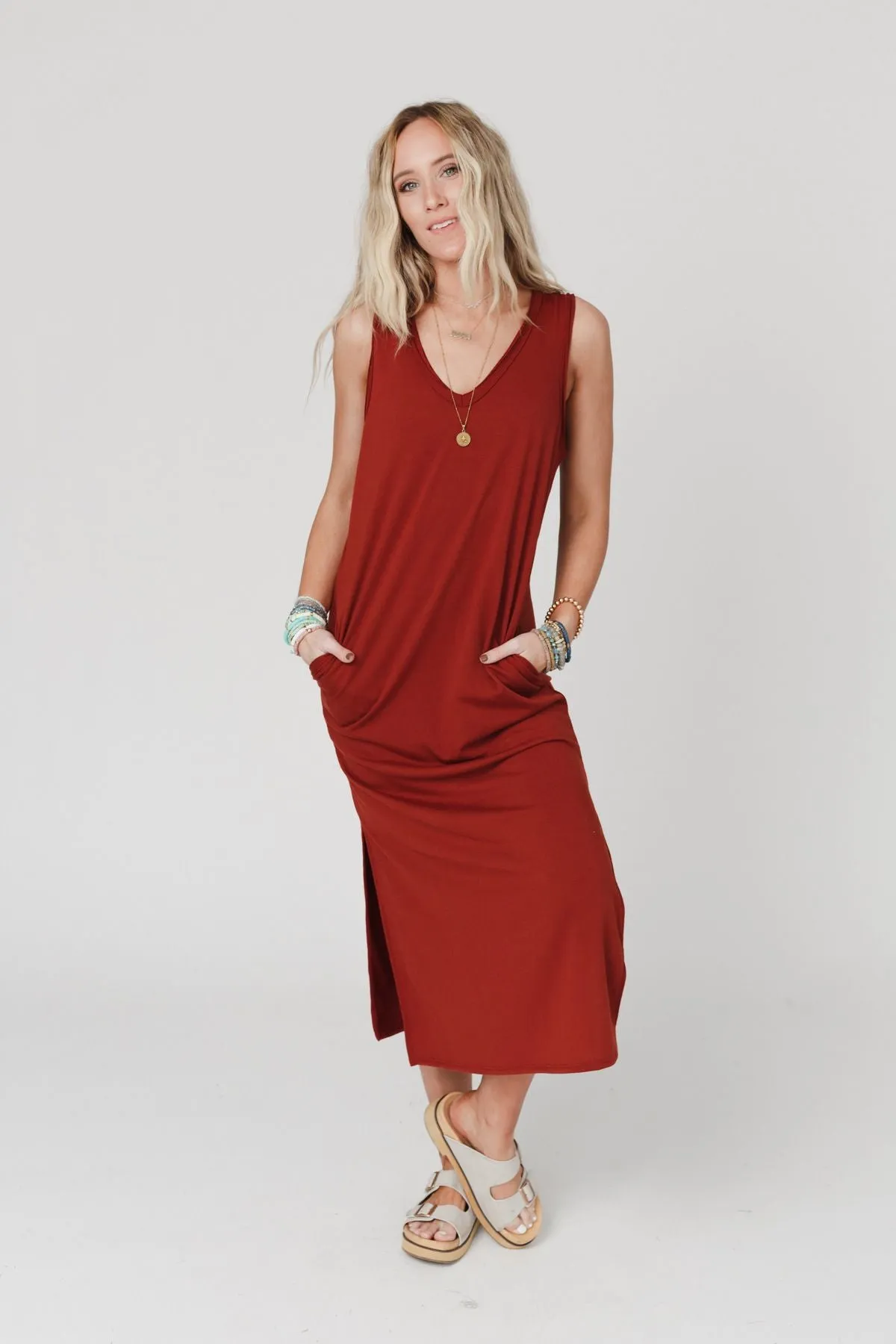 Forever Favorite Sleeveless Slit Maxi Dress - Brick