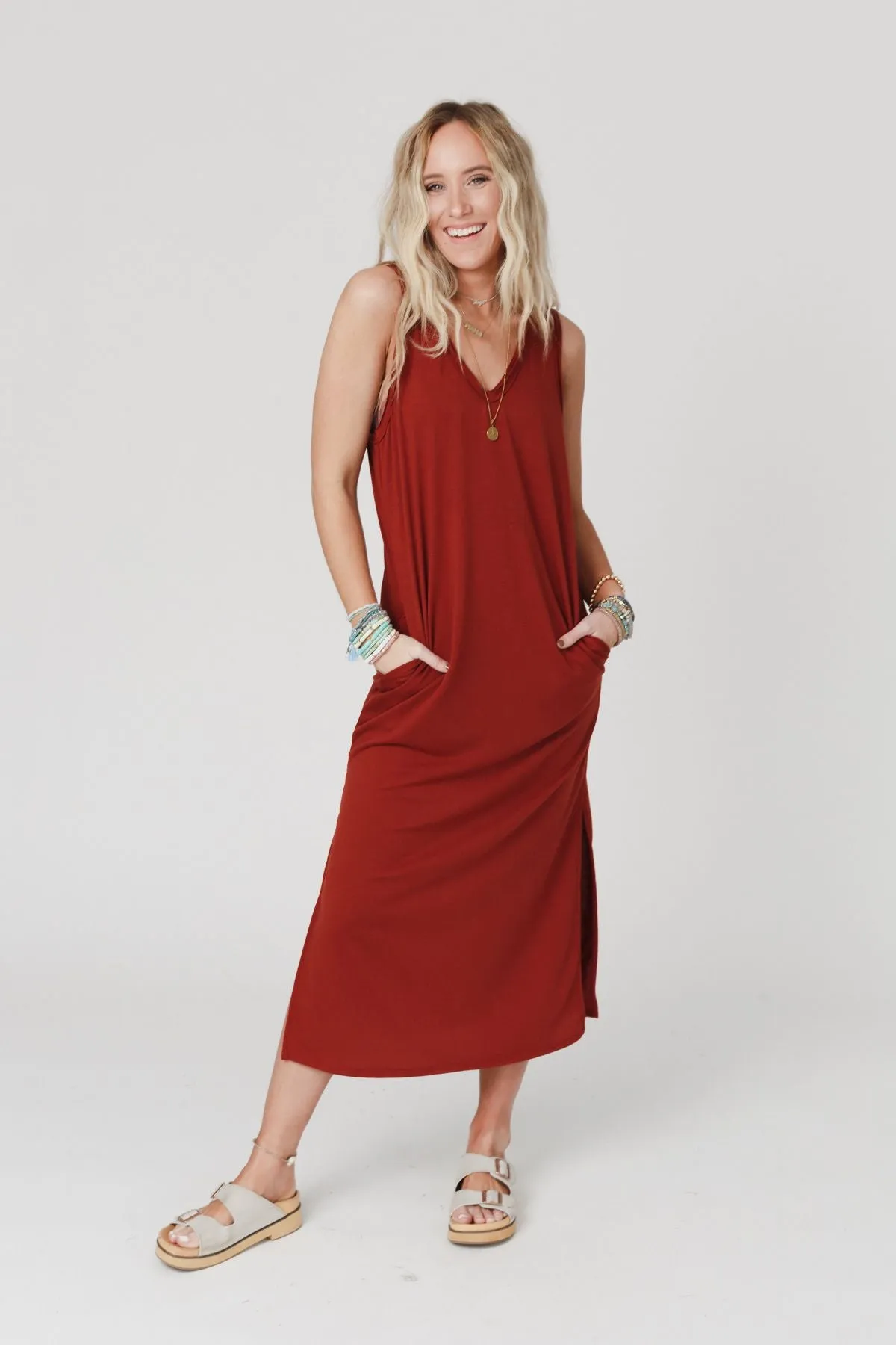 Forever Favorite Sleeveless Slit Maxi Dress - Brick