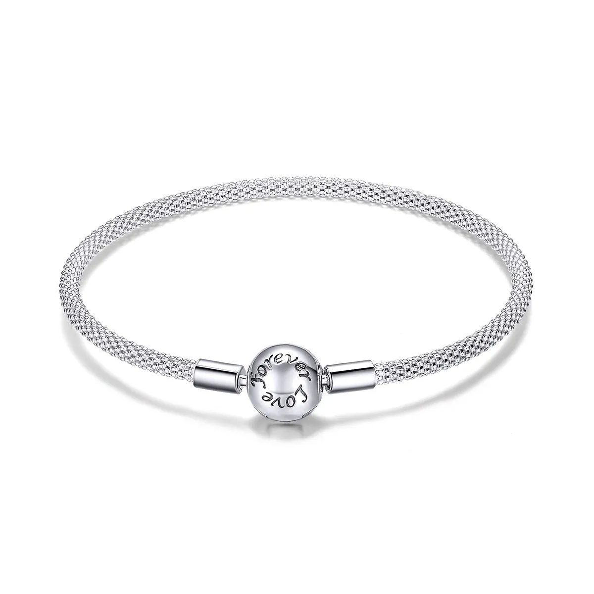 Forever Love Engraved Sterling Silver Mesh Bracelet