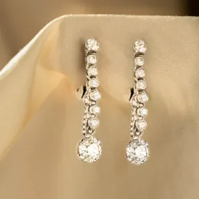 French Mid Century Old Mine Diamond Drop Earrings