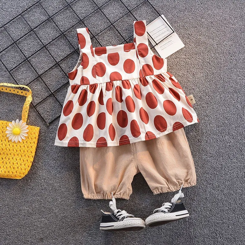 Girls Large Polka Dot Vintage Look 2 Pcs Set