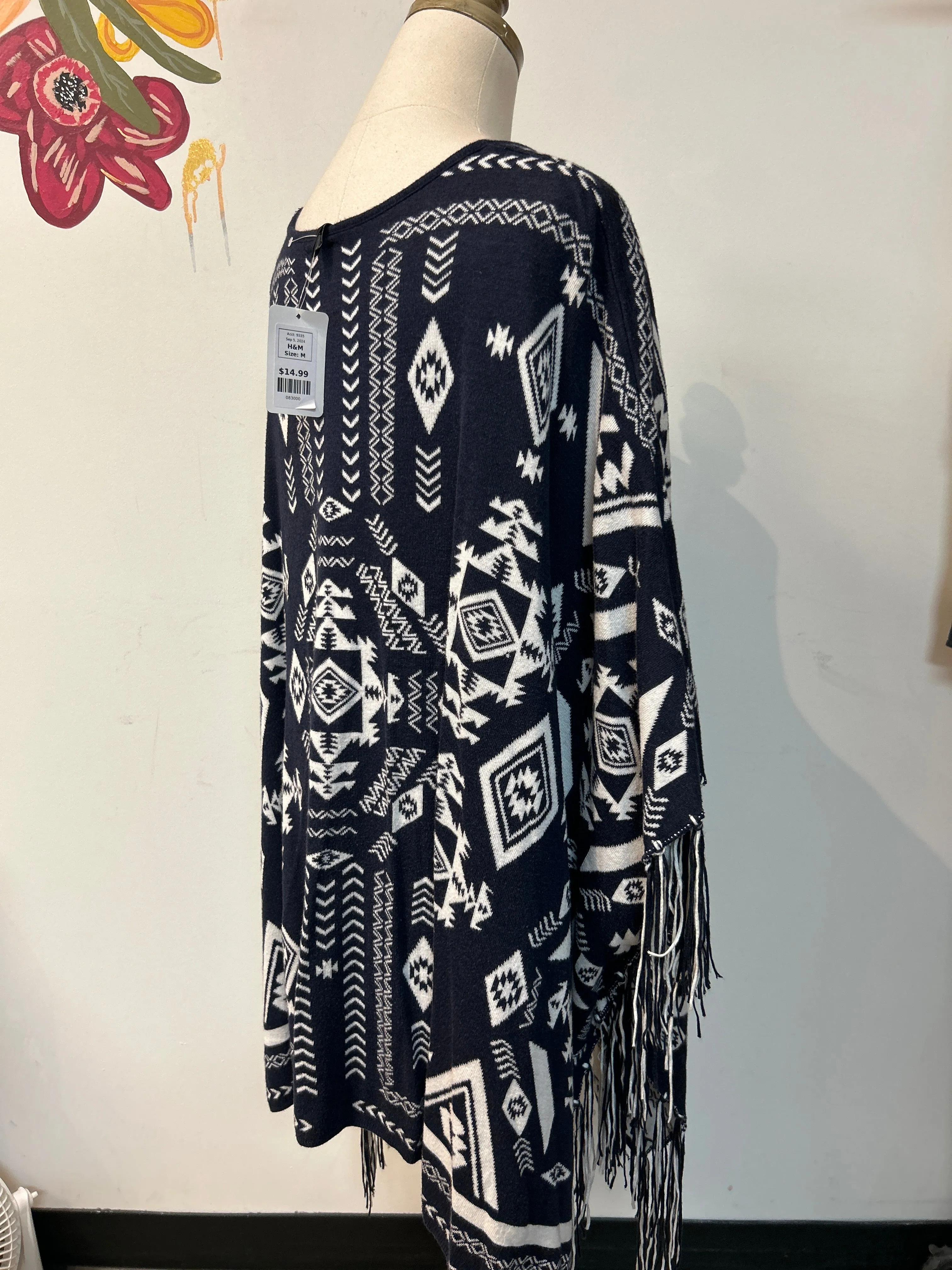 H&M Navy Poncho Sweater, M