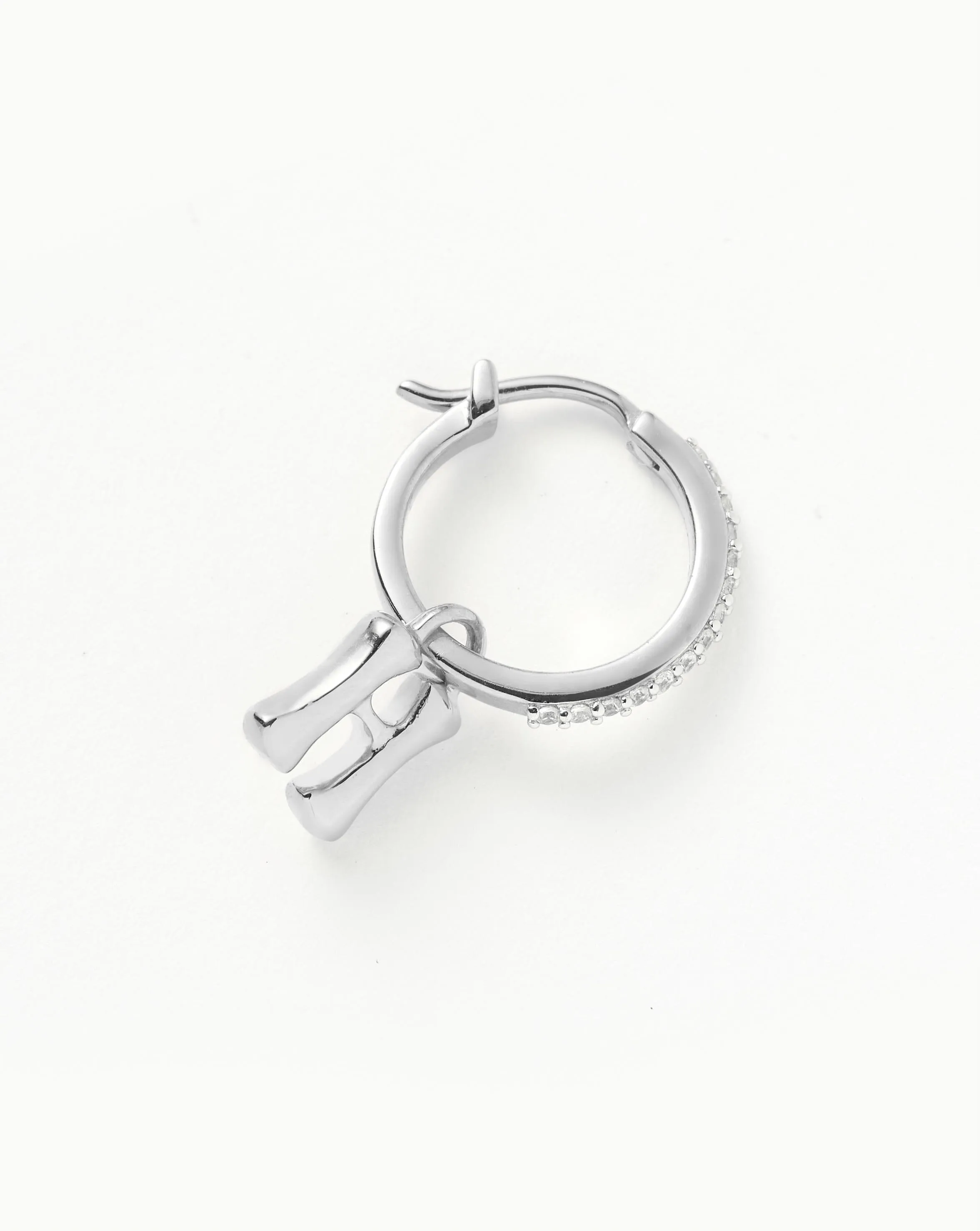 Initial Single Charm Hoop Earring  - Initial H | Sterling Silver