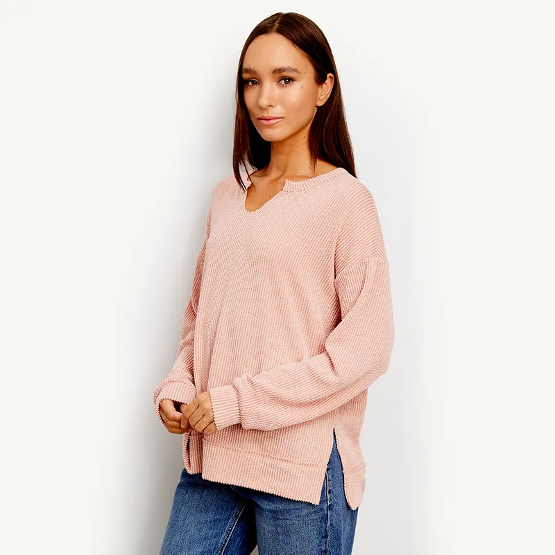 Long Sleeve Side Slit Urban Rib Weekender Top