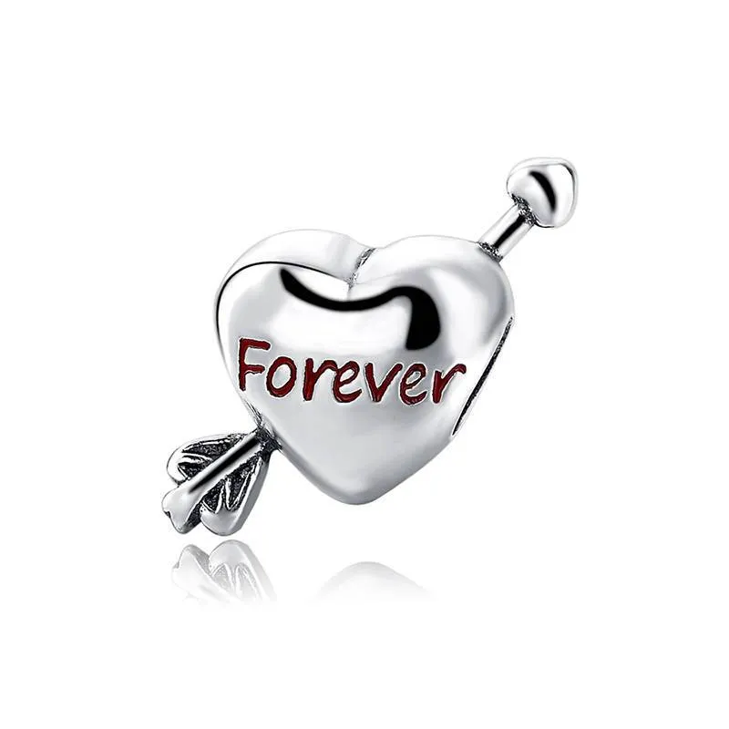 Love Forever Cupid’s Arrow Heart Charm 925 Sterling Silver