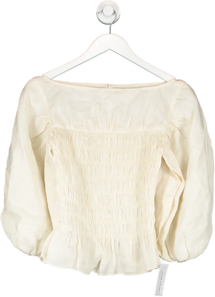 LPA Cream Linen Look Smocked Top UK XS