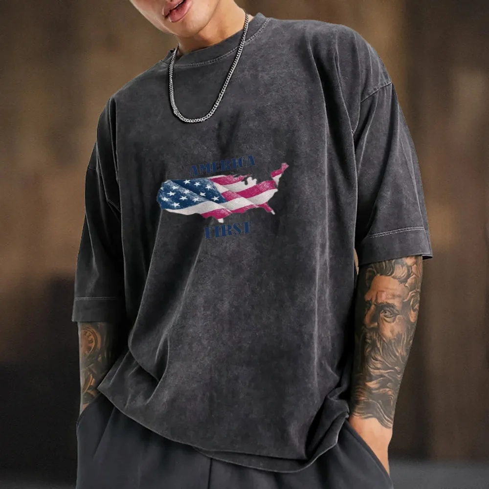 Mens American Flag Print Tee