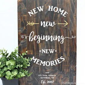 NEW HOME NEW BEGINNING Sign