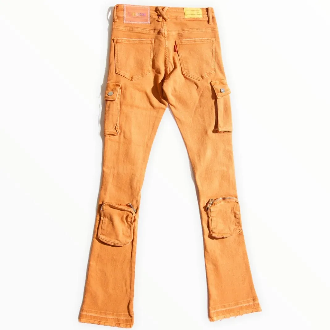 Pheelings Never Look Back Cargo Flare Stack Denim (Dark Orange)