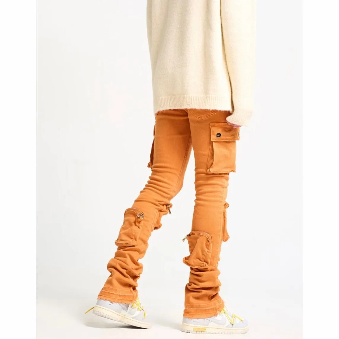 Pheelings Never Look Back Cargo Flare Stack Denim (Dark Orange)