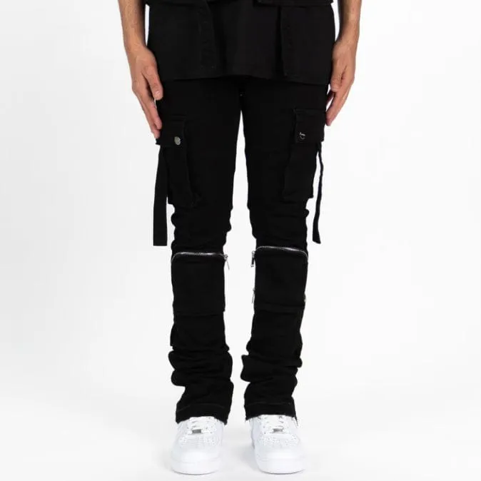 Pheelings Never Look Back Cargo Flare Stack Denim (Jet Black)