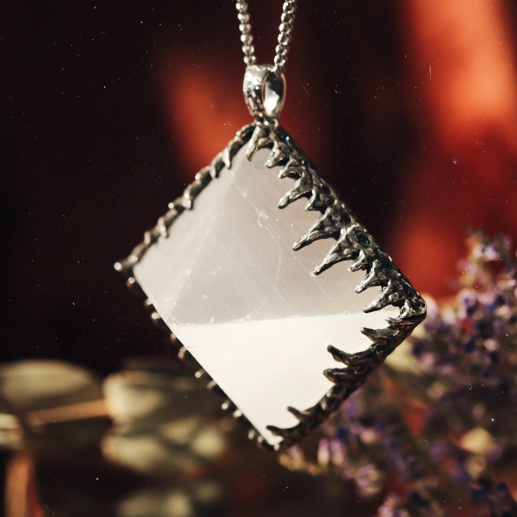 Sacred Selenite Icicle Crystal Pyramid Necklace #21