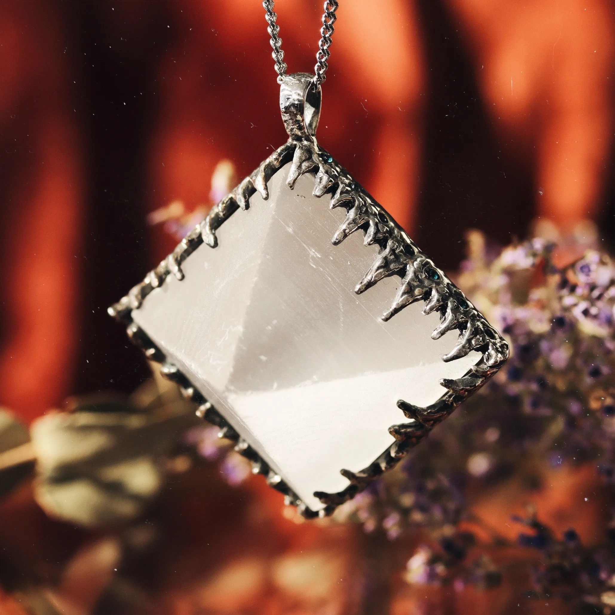 Sacred Selenite Icicle Crystal Pyramid Necklace #21