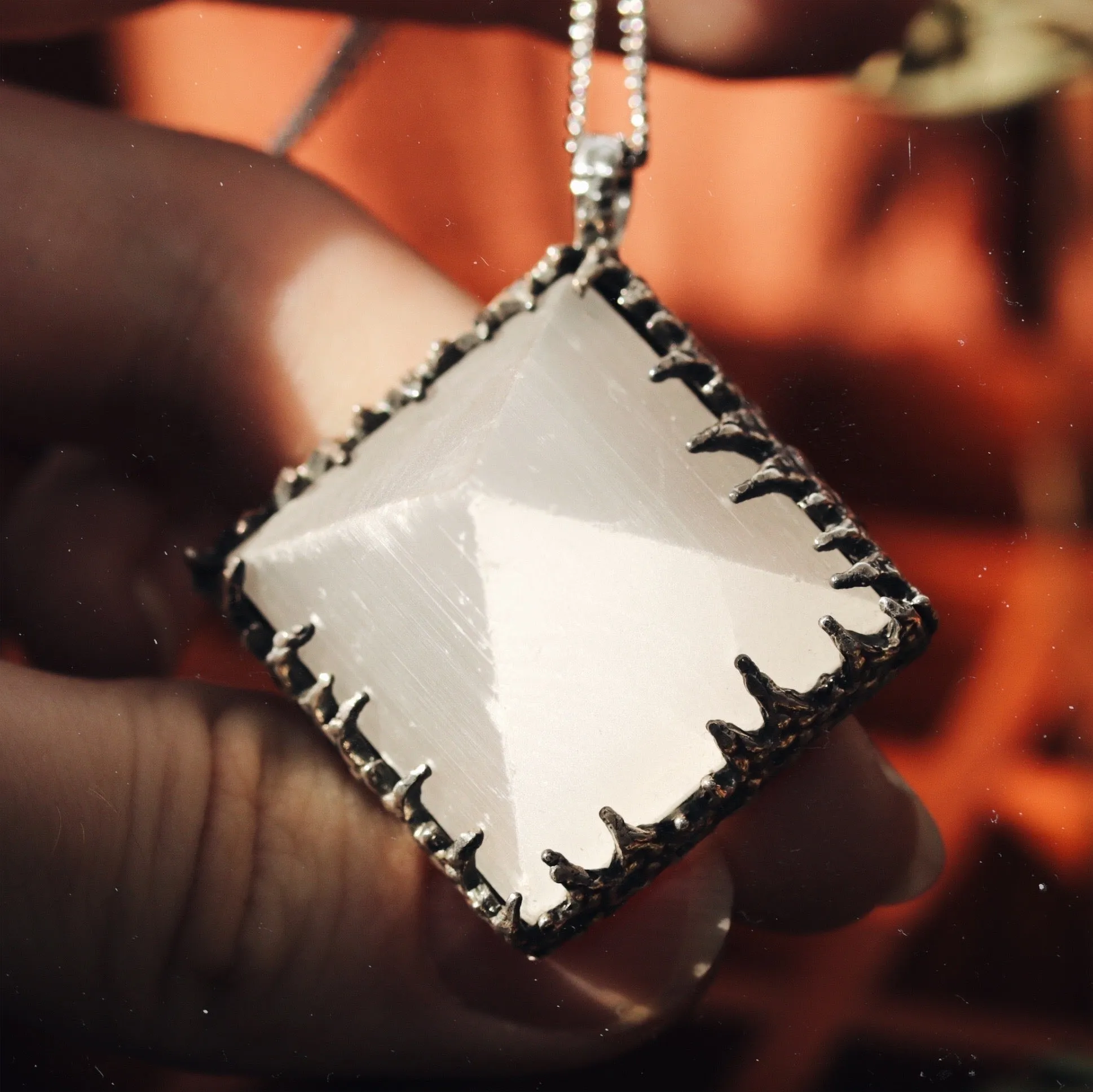 Sacred Selenite Icicle Crystal Pyramid Necklace #21