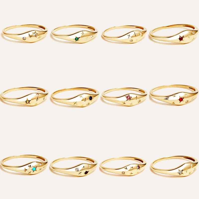 Sparkling Nova Gemstone Zodiac Curve Ring