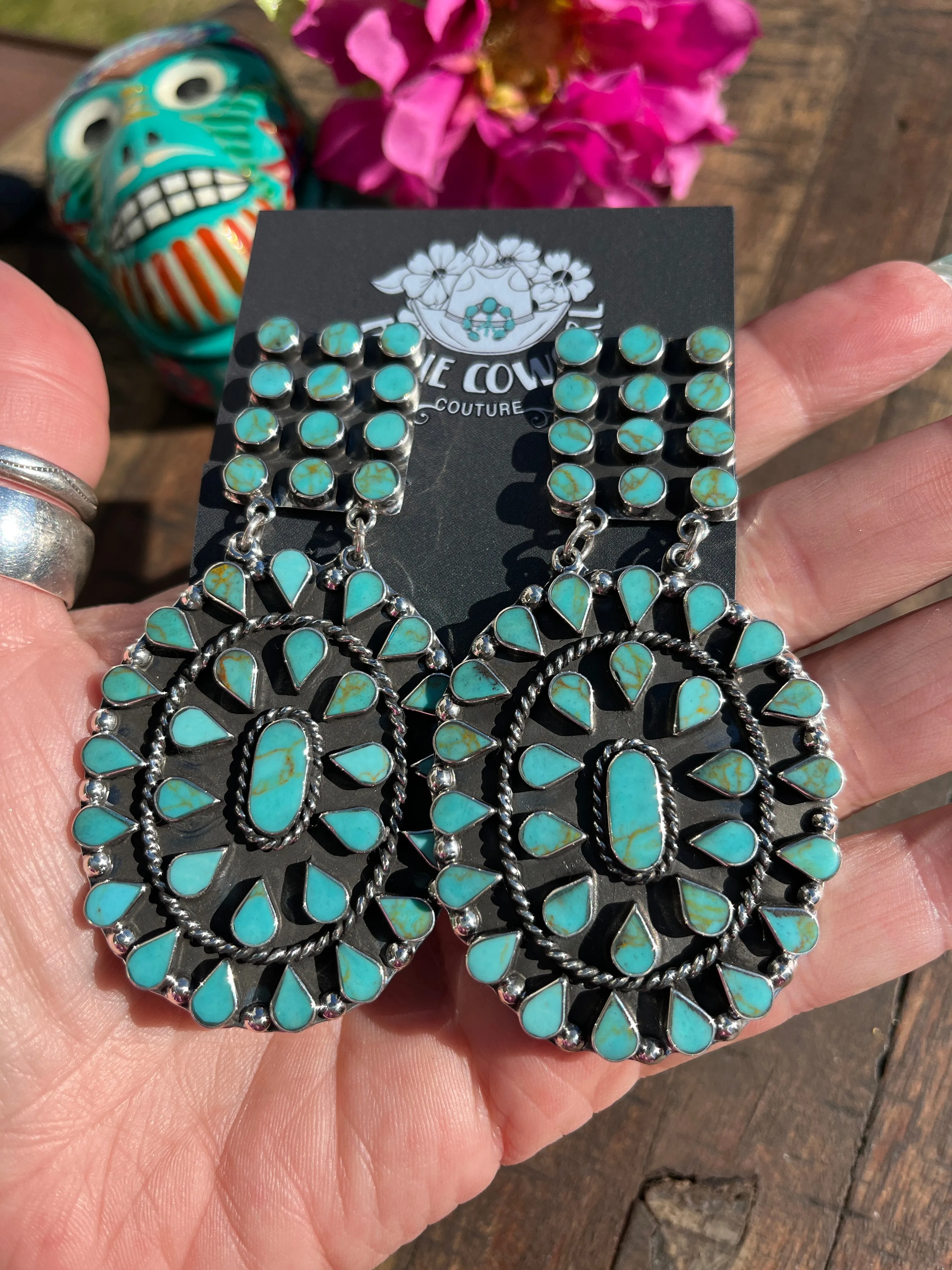 Turquoise Cluster Clip On Earrings